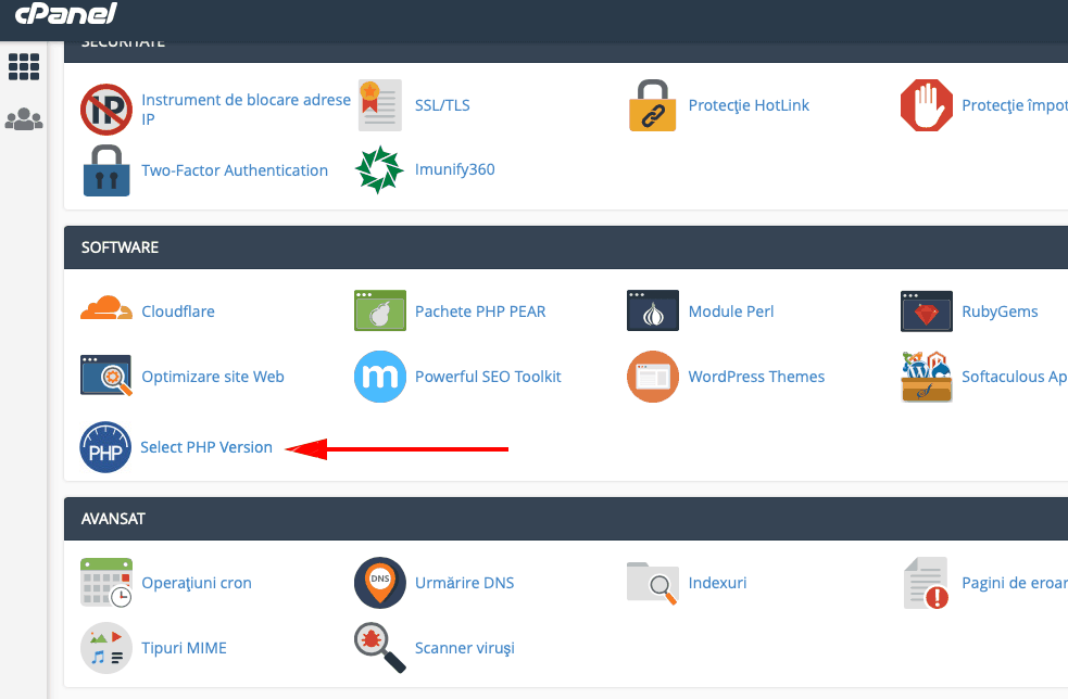 Select PHP version in cPanel