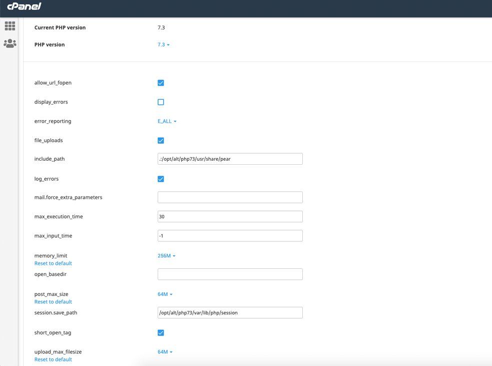 Save selected PHP options in cPanel