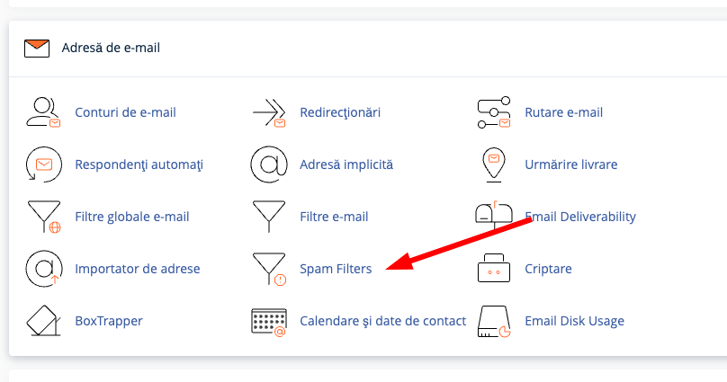 Selecting Spam Filters in cPanel