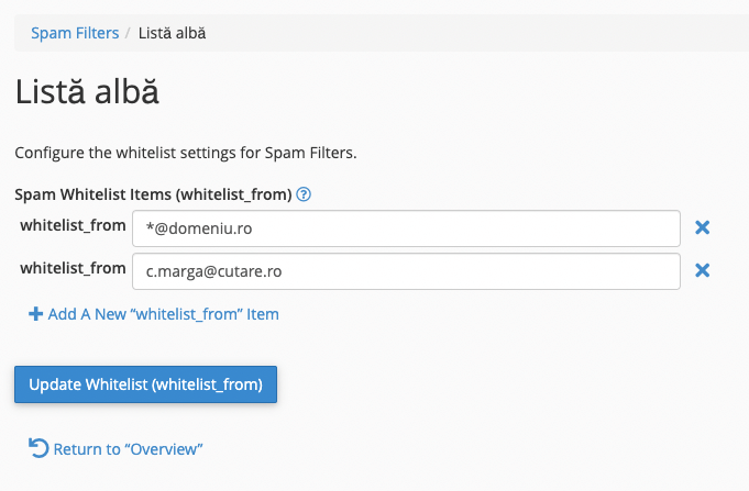 Whitelist in cPanel/Spam Filters