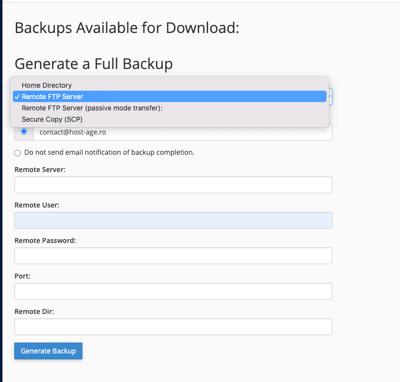 Specifying backup location
