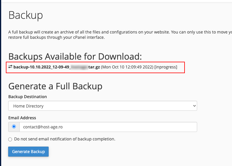 Backup progress view