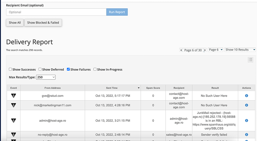 Delivery Report in cPanel
