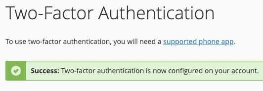 Funcția 2FA este activată în cPanel