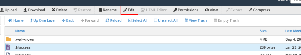 Editing .htaccess file from cPanel/File Manager