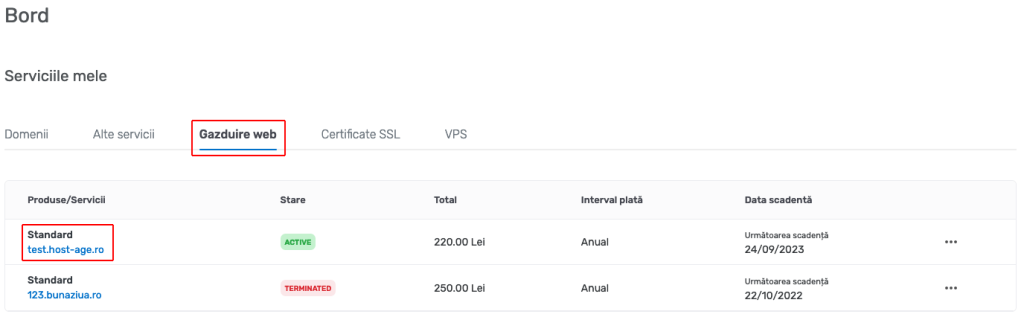 Select hosting service to change billing period
