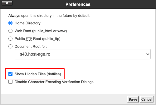 Changing settings in File Manager from cPanel