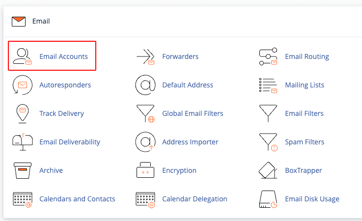 Accessing Email Accounts button from cPanel