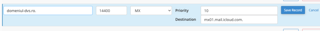 Editing MX record in cPanel