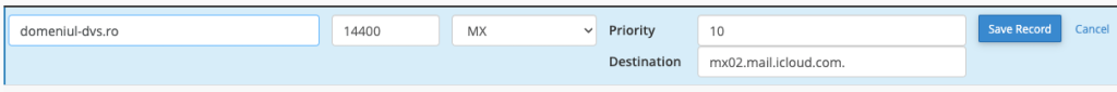 Editing the second MX record in cPanel