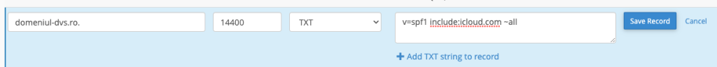 Confirming SPF record in DNS zone editor in cPanel