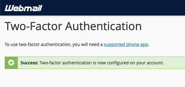 Activarea 2FA pentru Webmail realizată cu succes