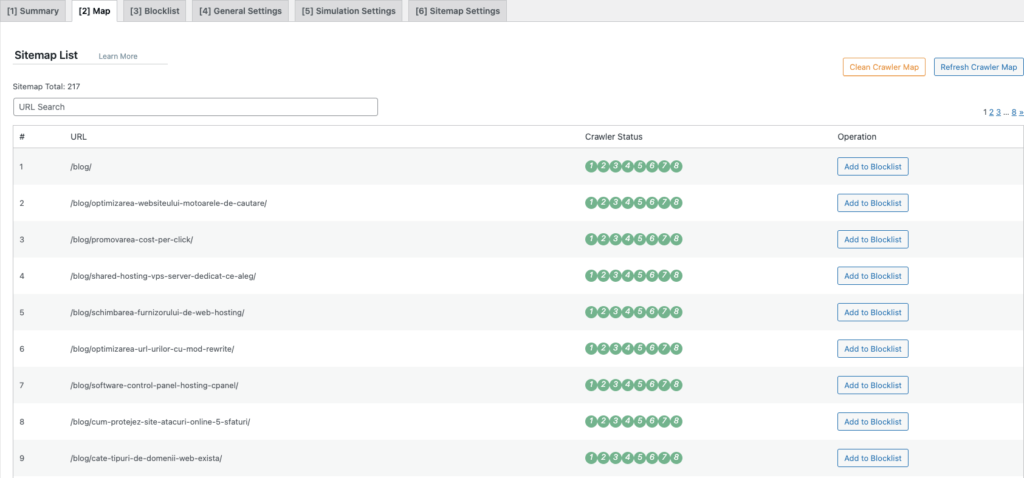Results of page import in LiteSpeed Cache WordPress