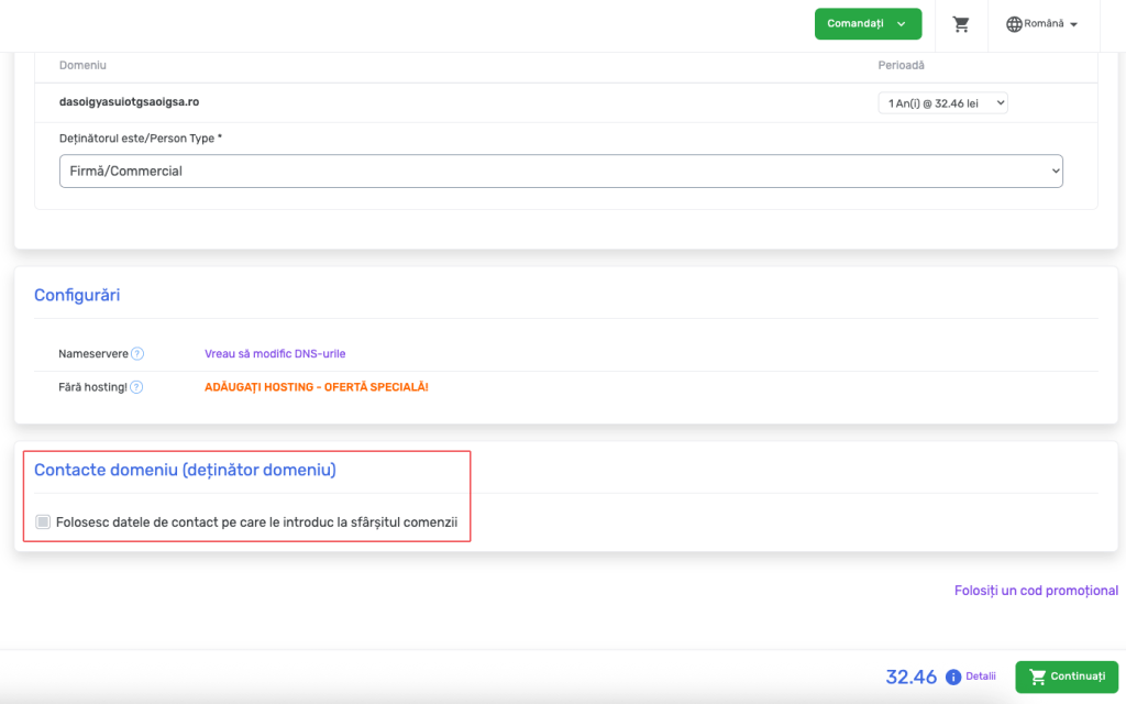 Order a domain with different details